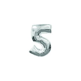 Deniz Party Store 16 inç 40 cm 5 Rakamı Gümüş Folyo Balon