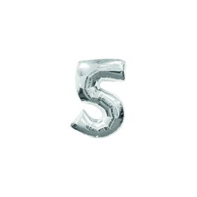 Deniz Party Store 16 inç 40 cm 5 Rakamı Gümüş Folyo Balon