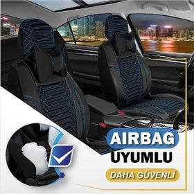Deniz Tuning bmw 5 Serisi 540 Lüx Uyumlu Deri Oto Koltuk Kılıfı 5'li Set Tam Takım Lıne Siyah Mavi - Siyah - Mavi