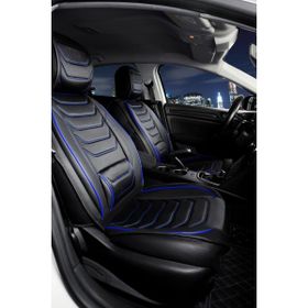 Deniz Tuning bmw 5 Serisi 540 Lüx Uyumlu Deri Oto Koltuk Kılıfı 5'li Set Tam Takım Lıne Siyah Mavi - Siyah - Mavi