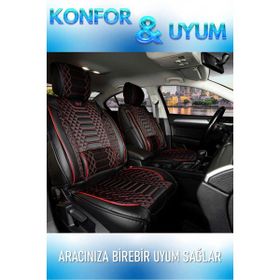 Deniz Tuning Fiat Albea Lüx Deri 5'li Takım Royal Siyah Kırmızı Oto Koltuk Kılıfı