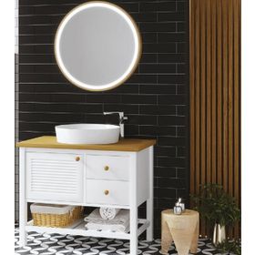 Denko 95 cm Smarto MDF Beyaz-Meşe Aynalı Üst Modülü Banyo Dolabı