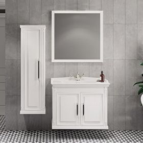 Denko Albatros 80 cm Mdf Beyaz Banyo Dolabı Takımı ve Boy Dolabı