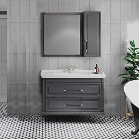 Denko Banyo Denko Albatros 100 cm Mdf Gri Banyo Dolabı Takımı