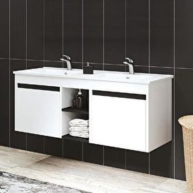 Denko Banyo Denko Twin 120 cm Mdf Beyaz Banyo Dolabı Alt Modül ve Lavabo