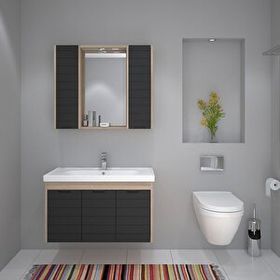 Denko Banyo Mostar Mat Gri 90 cm Banyo Dolabı