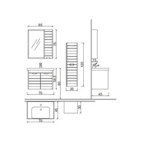 Denko Banyo Mostar Siyah 70 cm Banyo Dolabı