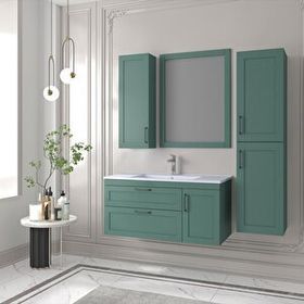 Denko Beyoğlu 100 cm Mdf Mat Yeşil Banyo Dolabı Takımı