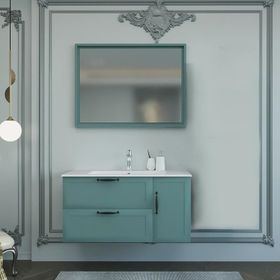 Denko Beyoğlu 100 cm Mdf Mat Yeşil Banyo Dolabı Takımı