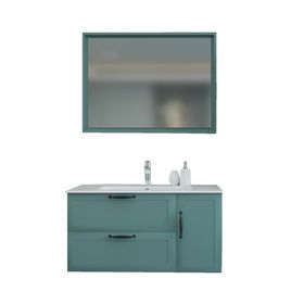 Denko Beyoğlu 100 cm Mdf Mat Yeşil Banyo Dolabı Takımı