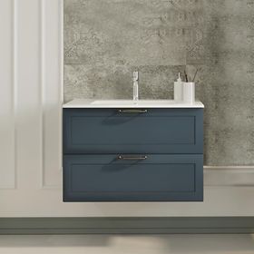 Denko Beyoğlu 75 cm Mdf Mat Lacivert Banyo Dolabı Alt Modül ve Lavabo