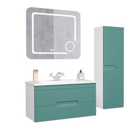 Denko Galata 85 cm Mdf Yeşil Banyo Dolabı Takımı ve Boy Dolabı