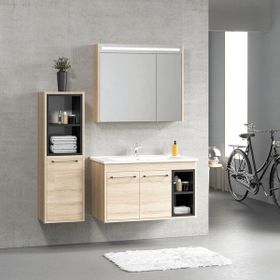 Denko Latte 85 cm MDF Sonoma Banyo Dolabı Takımı ve Boy Dolabı