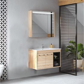 Denko Latte 85 cm MDF Sonoma Banyo Dolabı Takımı ve Boy Dolabı