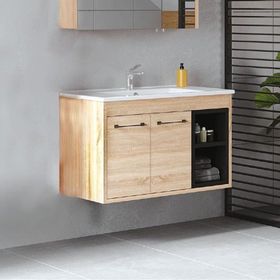 Denko Latte 85 cm MDF Sonoma Banyo Dolabı Takımı ve Boy Dolabı