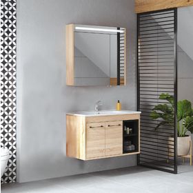Denko Latte 85 cm MDF Sonoma Banyo Dolabı Takımı ve Boy Dolabı