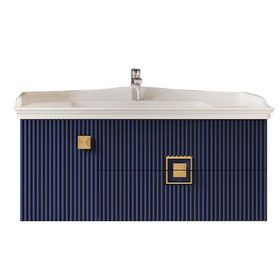 Denko Lennestad 100 cm MDF Mat Lacivert Banyo Dolabı Alt Modül ve Seramik Lavabo
