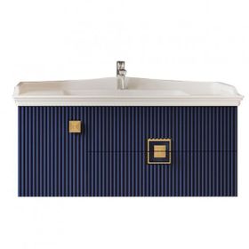 Denko Lennestad 100 cm MDF Mat Lacivert Banyo Dolabı Alt Modül ve Seramik Lavabo
