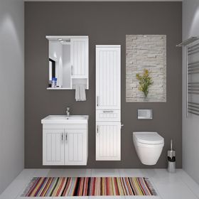 Denko Lotus 60 cm Mdf Lake Banyo Dolabı Takımı ve Boy Dolabı