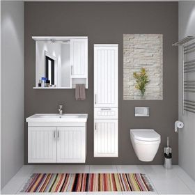 Denko Lotus 80 cm Mdf Üzeri Lake Banyo Takımı ve Boy Dolabı