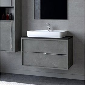 Denko Matia 80 cm Mdf Retro Gümüş Banyo Dolabı Alt Modül ve Lavabo