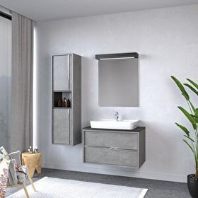 Denko Matia 80 cm Mdf Retro Gümüş Banyo Dolabı Takımı ve Boy Dolabı