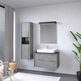 Denko Matia 80 cm Mdf Retro Gümüş Banyo Dolabı Takımı ve Boy Dolabı