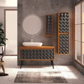Denko Monart 110 cm Mdf Siyah Banyo Dolabı Takımı ve Boy Dolabı