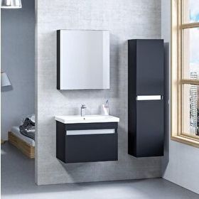 Denko More 65 cm Mdf Siyah Banyo Dolabı Takımı ve Boy Dolabı