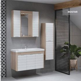 Denko Mostar 90 cm Beyaz Mdf Lake Banyo Dolabı Takımı