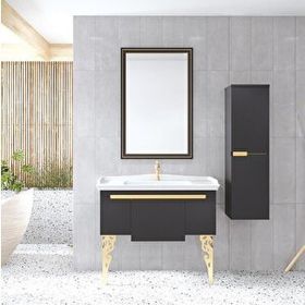 Denko Motta 100 cm Mdf Antrasit Gri Banyo Dolabı Takımı ve Boy Dolabı