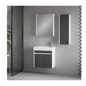 Denko Natalia 60 cm Mdf Antrasit Gri Banyo Dolabı Alt Modül ve Seramik Lavabo