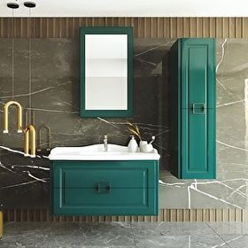 Denko Nergis 100 cm Mdf Zümrüt Yeşil Banyo Dolabı Takımı