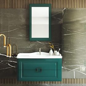 Denko Nergis 100 cm Mdf Zümrüt Yeşil Banyo Dolabı Takımı