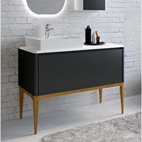Denko Selanik 105 cm Mdf Füme Banyo Dolabı Alt Modül ve Lavabo