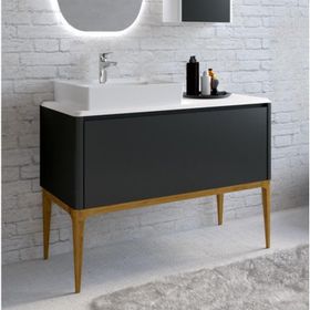 Denko Selanik 105 cm Mdf Füme Banyo Dolabı Alt Modül ve Lavabo