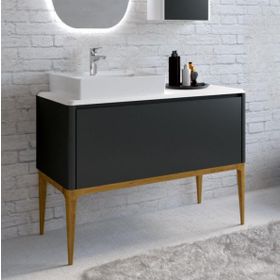 Denko Selanik 105 cm Mdf Füme Banyo Dolabı Alt Modül ve Lavabo