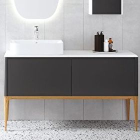 Denko Selanik 130 cm Mdf Füme Banyo Dolabı Alt Modül ve Lavabo