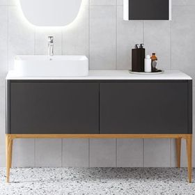 Denko Selanik 130 cm Mdf Füme Banyo Dolabı Alt Modül ve Lavabo