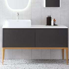 Denko Selanik 130 cm Mdf Füme Banyo Dolabı Alt Modül ve Lavabo
