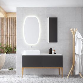 Denko Selanik 130 cm Mdf Füme Banyo Dolabı Takımı ve Boy Dolabı