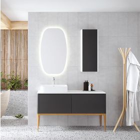 Denko Selanik 130 cm Mdf Füme Banyo Dolabı Takımı ve Boy Dolabı