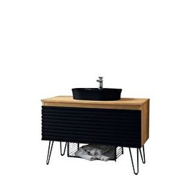 Denko Taylan 100 cm Mdf Siyah Banyo Dolabı Alt Modül ve Lavabo