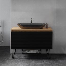 Denko Taylan 100 cm Mdf Siyah Banyo Dolabı Alt Modül ve Lavabo
