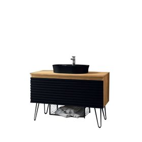 Denko Taylan 100 cm Mdf Siyah Banyo Dolabı Alt Modül ve Lavabo