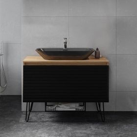 Denko Taylan 100 cm Mdf Siyah Banyo Dolabı Alt Modül ve Lavabo