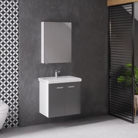 Denko Terra 60 cm Mdf Antrasit Gri Banyo Dolabı Takımı