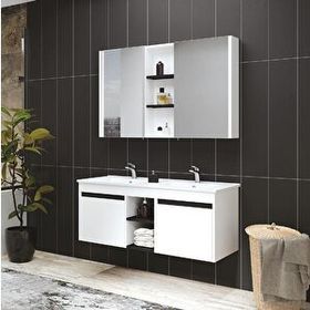 Denko Twin 120 cm Mdf Beyaz Banyo Dolabı Takımı