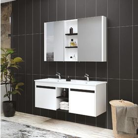 Denko Twin 120 cm Mdf Beyaz Banyo Dolabı Takımı