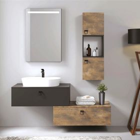 Denko Verona 150 cm Mdf Bronz Gri Banyo Dolabı Alt Modül Lavabo